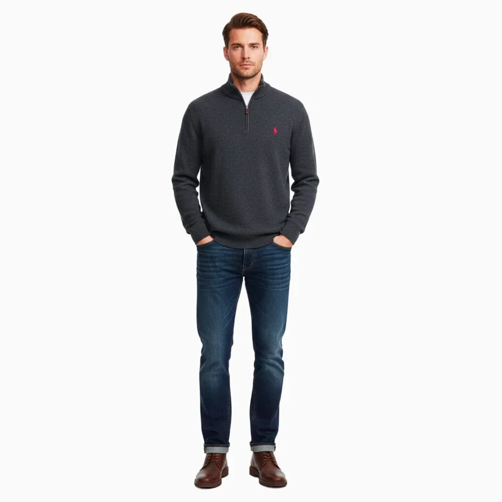 Polo Ralph Lauren Quarter-Zip Pullover XL Estate-Rib Charcoal Preppy Authentic